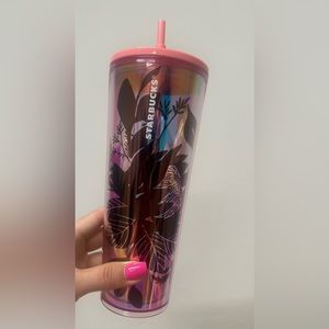 Starbucks Pink Iridescent Palm Cactus Floral Tumbler.